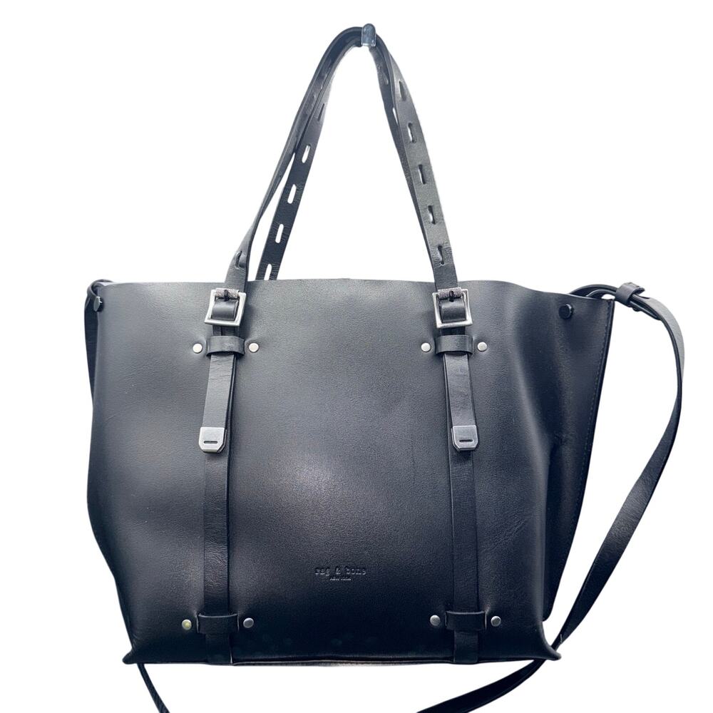 Rag & Bone Black Leather Tote Shoulder Bag Buckle Strap Minimalist